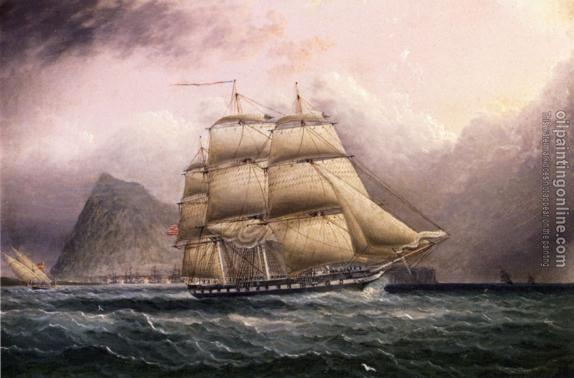 James E Buttersworth - American Frigate off Gilbraltar